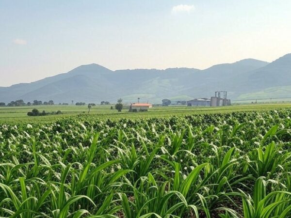 Plantação agrícola em Angola simbolizando acordo de cooperação com Embrapa do Brasil.