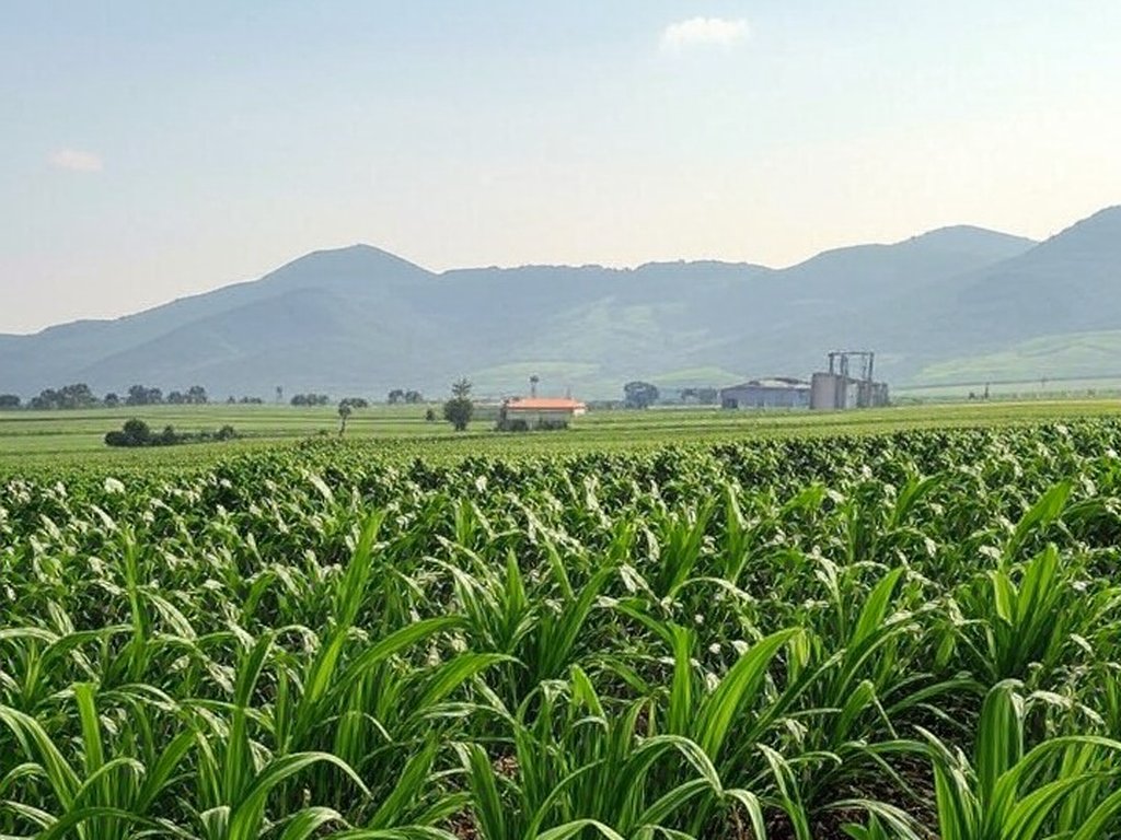 Plantação agrícola em Angola simbolizando acordo de cooperação com Embrapa do Brasil.