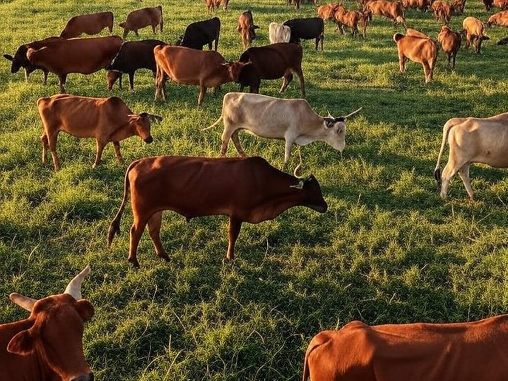 Fazenda de gado no Brasil representando exportações de produtos bovinos para mercados internacionais.
