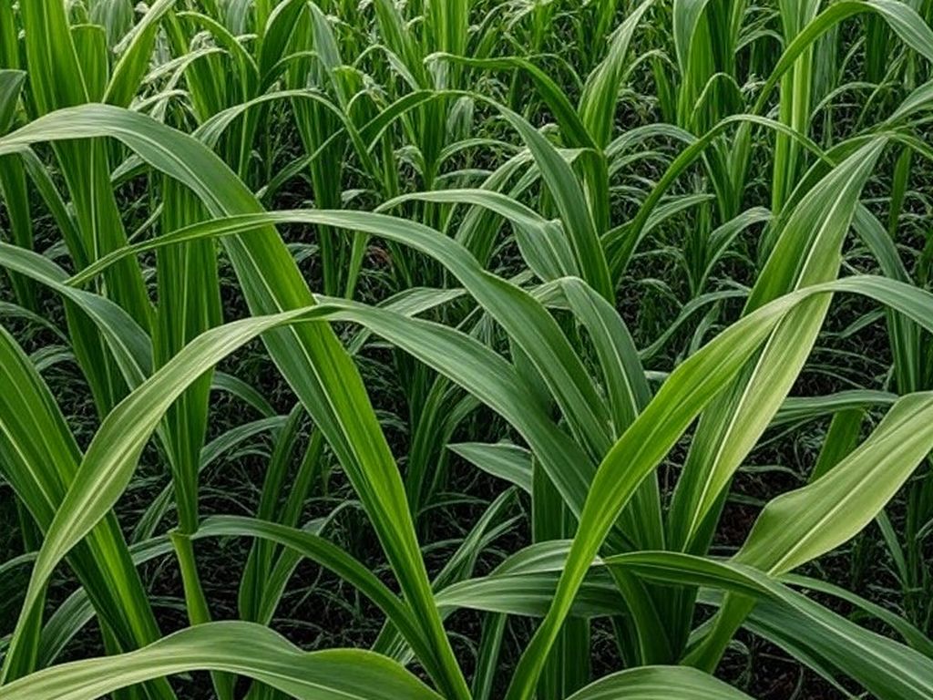 Plantação de milho no Cerrado brasileiro com espigas maduras e indícios de praga lagarta-elasmo.