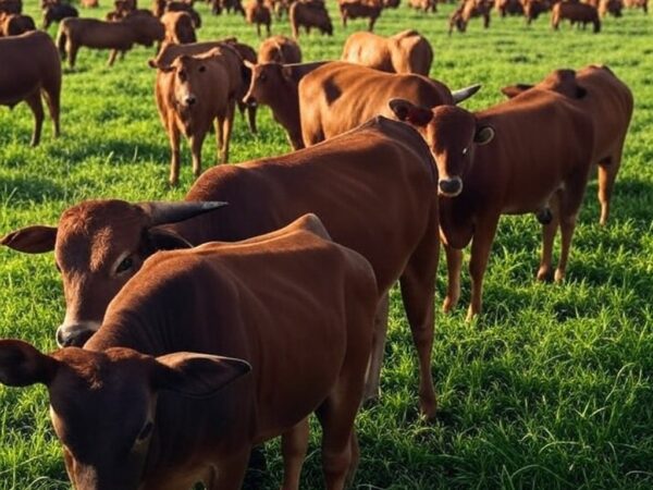 Rebanho de bois gordos em pastagem brasileira, ilustrando alta nos preços devido a oferta restrita.