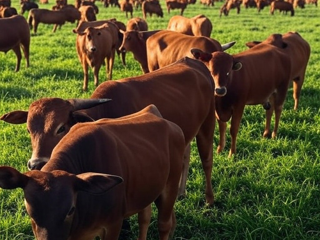 Rebanho de bois gordos em pastagem brasileira, ilustrando alta nos preços devido a oferta restrita.