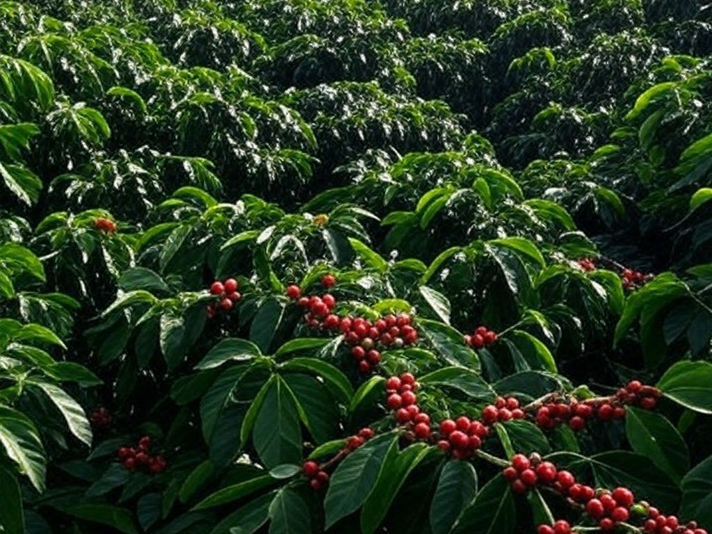 Plantação de café em Guaxupé, representando o 1º Fórum de Trabalho Digno no setor cafeeiro promovido pela Cooxupé.