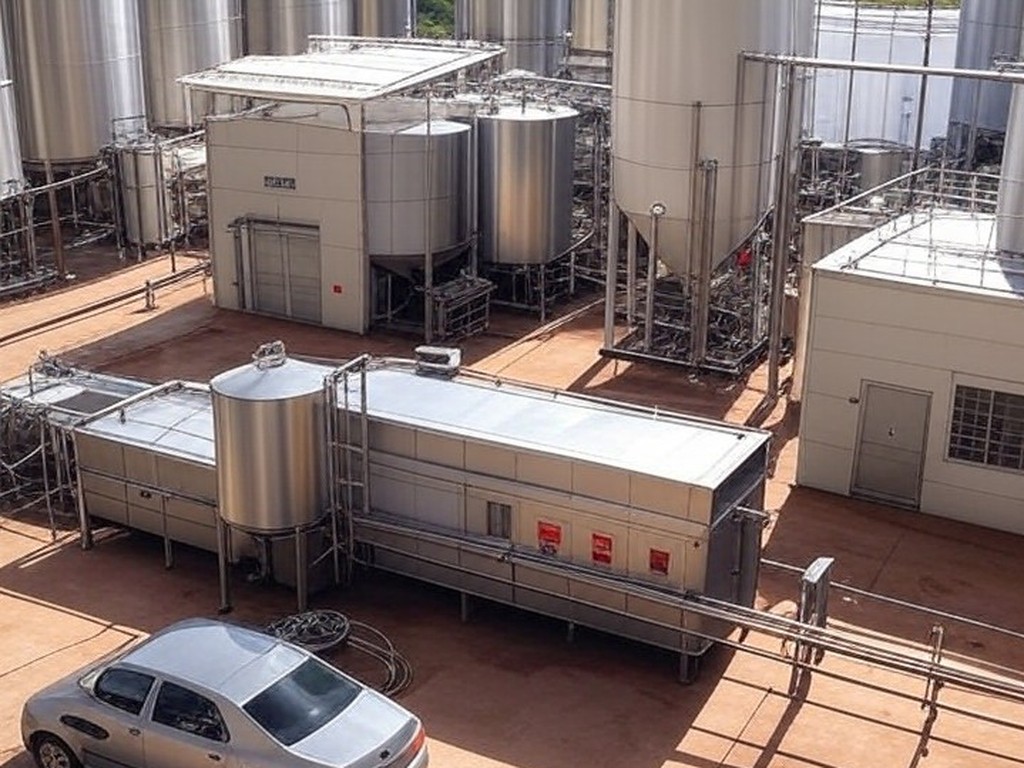 Fábrica de laticínios no Brasil representando aquisição do Grupo Piracanjuba pela Básel Lácteos para expansão em queijos premium.