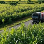 Campos de soja e milho no Brasil, representando o agronegócio com exportações acima de US$ 160 bilhões.