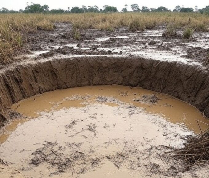 Poço de água contaminado em área rural do Rio Grande do Sul após enchentes de 2024.