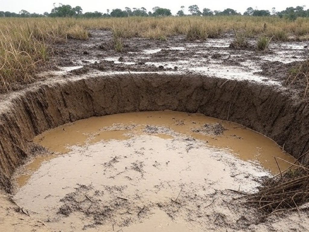 Poço de água contaminado em área rural do Rio Grande do Sul após enchentes de 2024.