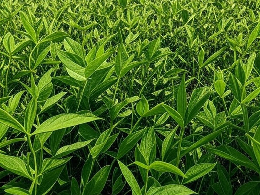 Lavoura de soja no Brasil com safra recorde e cotações em queda devido ao dólar fraco.