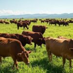 Rebanho de gado em fazenda brasileira, representando pressão por cotas de carne bovina premium para a China.