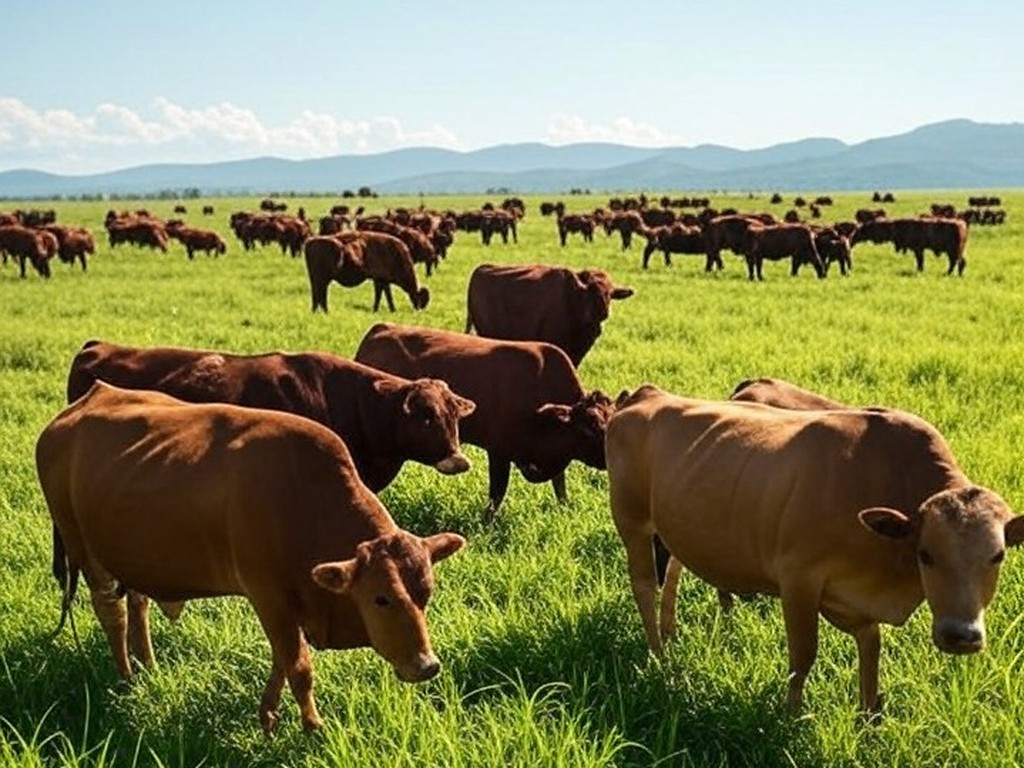 Rebanho de gado em fazenda brasileira, representando pressão por cotas de carne bovina premium para a China.