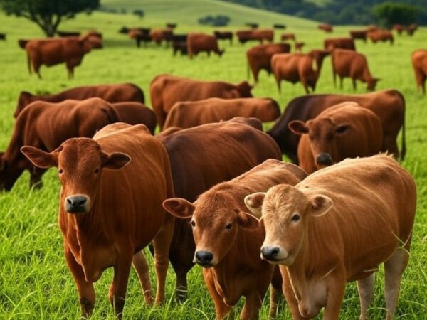 Rebanho de boi gordo em fazenda no interior de São Paulo, com indicador Cepea/B3 a R$ 230,15 em alta.