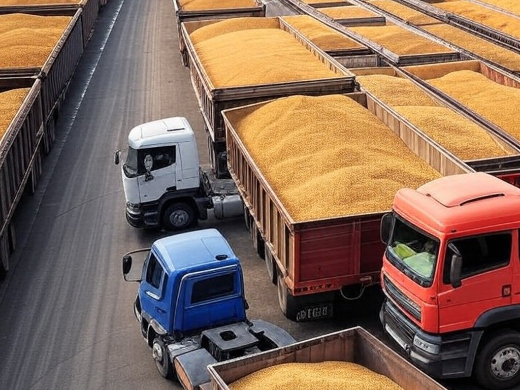 Filas de caminhões carregados de soja no Porto de Miritituba, no Pará, atrasando o escoamento da safra do Centro-Oeste brasileiro.