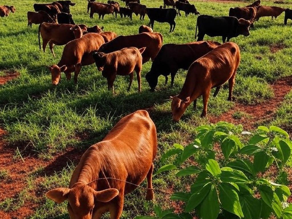 Rebanho de bois gordos em fazenda brasileira, ilustrando aumento de preços da arroba devido a oferta restrita.