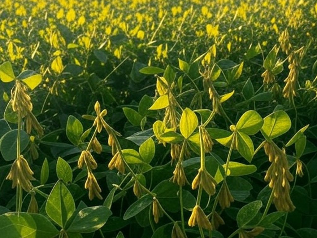 Lavoura de soja no Brasil com crotalária como armadilha natural contra nematoides.