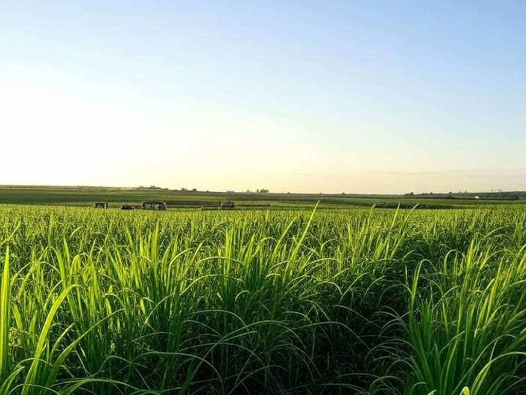 Plantação de cana-de-açúcar em São Paulo, ilustrando o crescimento de 5% na safra 2023/2024 do agronegócio.