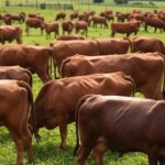 Rebanho de bois gordos em fazenda no interior de São Paulo, ilustrando alta no preço da arroba do boi gordo no Brasil.