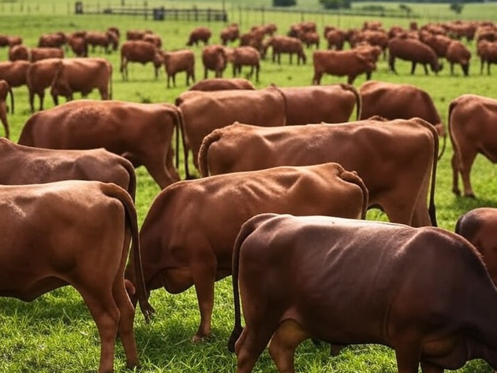 Rebanho de bois gordos em fazenda no interior de São Paulo, ilustrando alta no preço da arroba do boi gordo no Brasil.