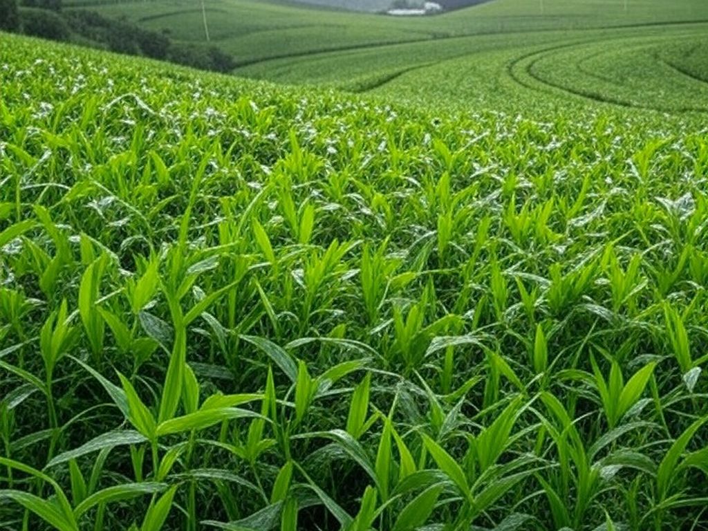 Campos agrícolas no Brasil com lavouras de primeira safra impulsionadas por chuvas de janeiro, segundo Conab.