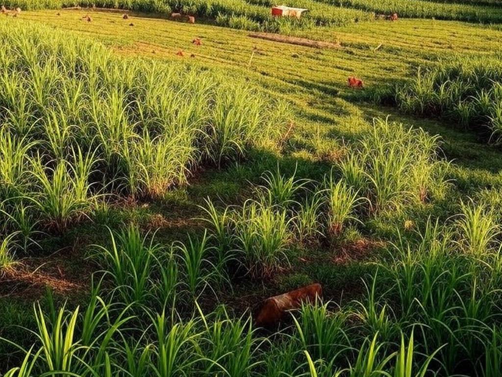 Fazenda na Bahia com plantações e gado, celebrando 52 anos de pioneirismo no agronegócio baiano.