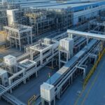 Fábrica industrial no Brasil representando expansão do Plano Mais Produção e lançamento do Brasil Soberano.