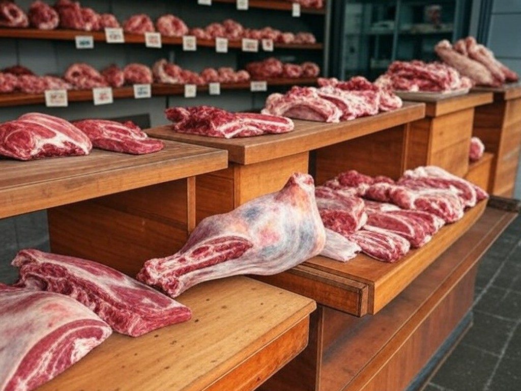 Açougue em mercado brasileiro com carnes expostas, ilustrando importação sem tarifas no México para combater inflação.