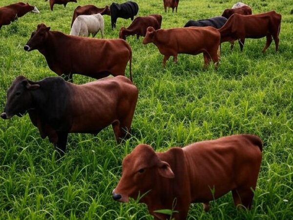 Rebanho de gado bovino em fazenda no Pantanal brasileiro, ilustrando o setor de carne bovina em busca de novos mercados.