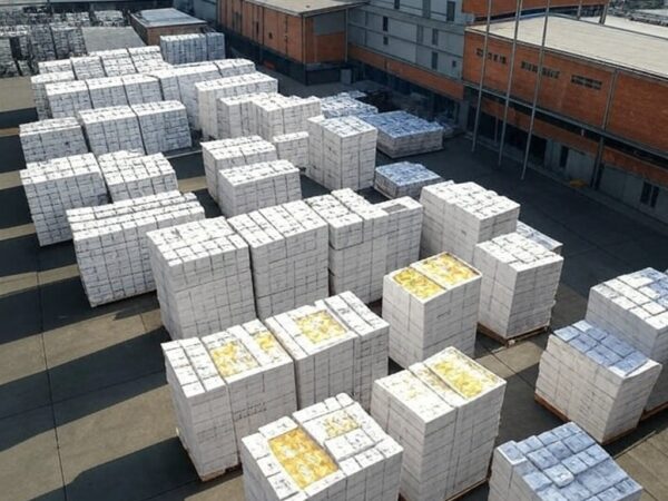 Fábrica brasileira habilitada para exportar gelatina e colágeno à Turquia, com caixas embaladas e bandeiras dos países.