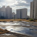 Paisagem urbana no Brasil com ondas de calor acima de 40°C e chuvas irregulares no verão 2024/2025.