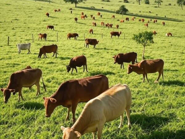 Rebanho de boi gordo em pastagem brasileira, representando estabilidade de preços na pecuária.
