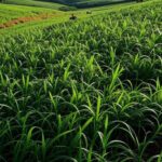 Plantação de soja e cana em São Paulo, ilustrando superávit de US$ 23,1 bilhões no agronegócio em 2023.