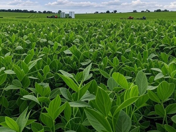 Plantação de soja no Brasil, refletindo impacto de relatório USDA sobre produção nos EUA e queda na CBOT.