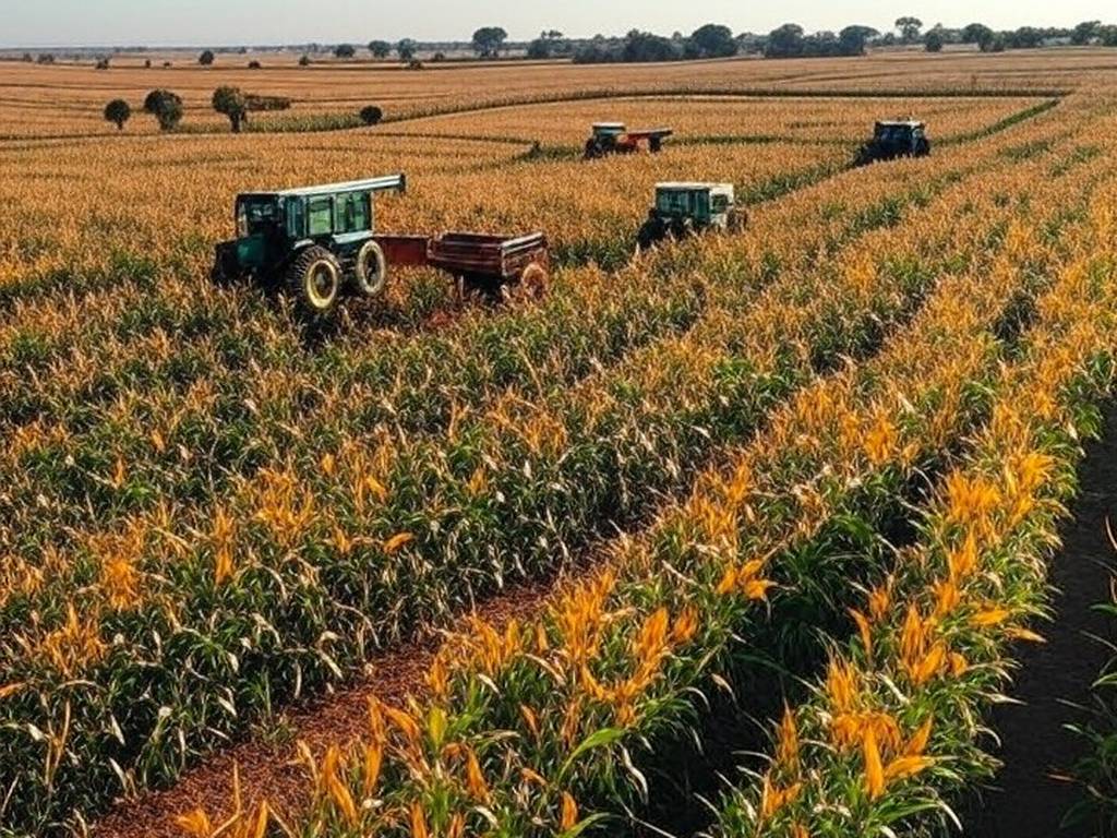 Fazenda inovadora no Mato Grosso com campos cultivados e equipamentos modernos, elevando faturamento agrícola.