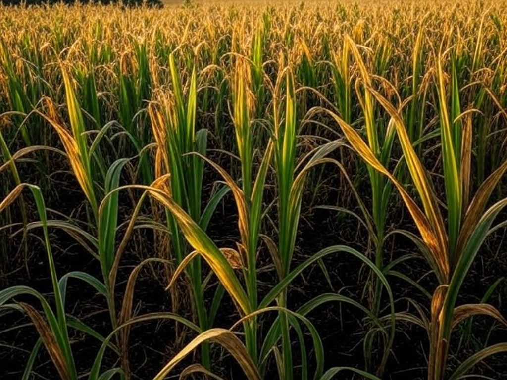 Plantação de milho no Rio Grande do Sul durante o início da colheita, impactando preços no mercado brasileiro.