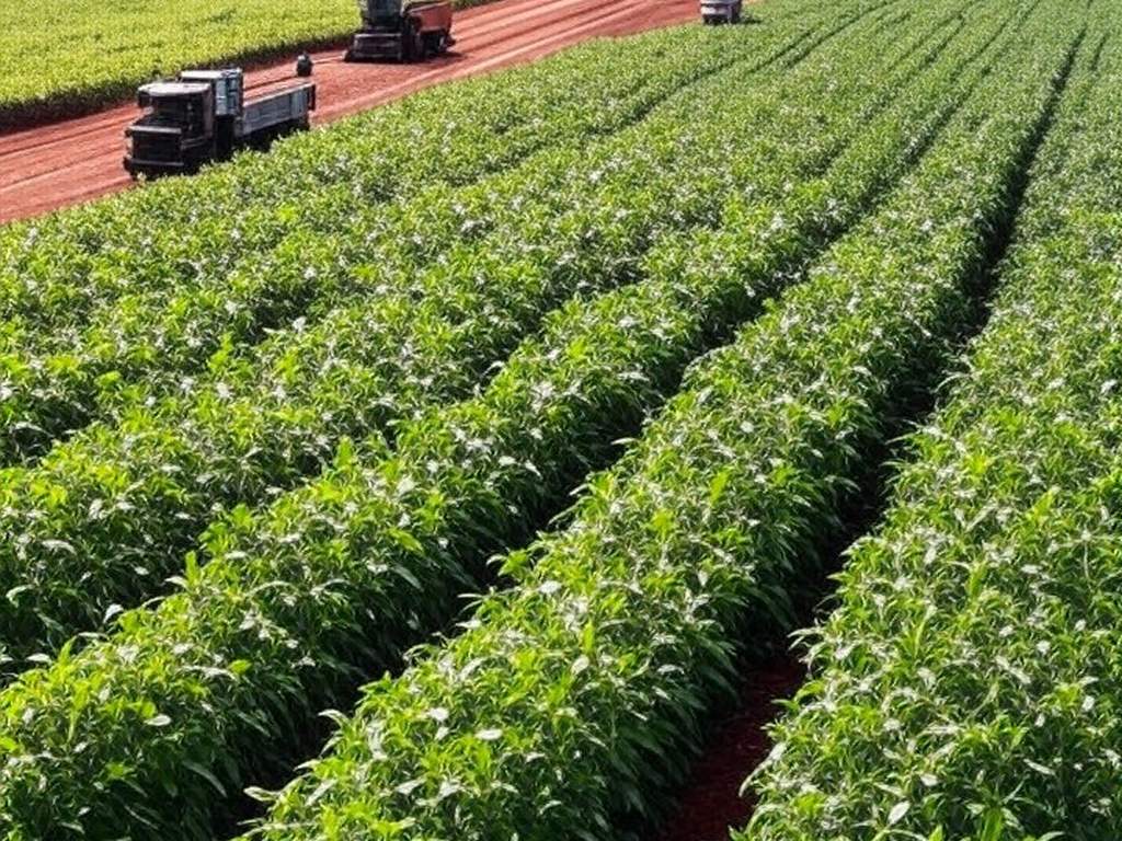 Campo de soja no Mato Grosso durante colheita da safra 2026, com colheitadeiras e caminhões focados em logística para reduzir perdas.