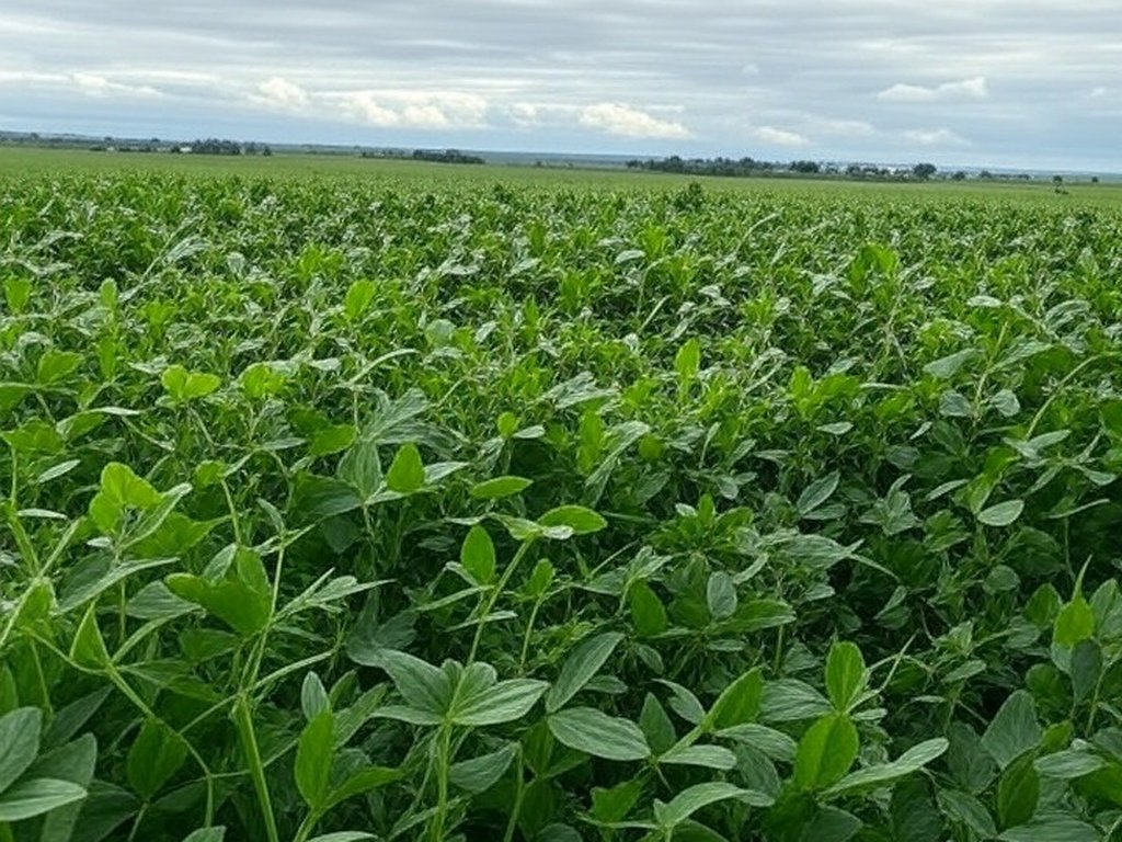 Campos de soja no Brasil Central, representando ameaça a recursos para seguro rural por veto presidencial.
