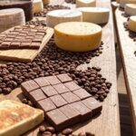 Mesa com queijos, chocolates e cafés artesanais em feira brasileira, representando concursos da CNA para 2026.