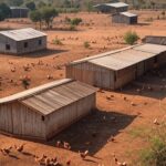 Granja avícola em Mato Grosso com aves, representando caso de gripe aviária H5N1 confirmado pelo Ministério da Agricultura.