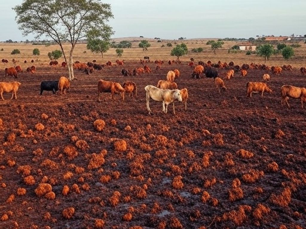 Pastagem sustentável no Cerrado brasileiro com gado bovino, ilustrando investimentos em pecuária para reduzir emissões de metano.