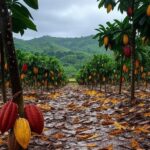 Plantação de cacau na Bahia com elementos de protesto contra importações da Costa do Marfim.