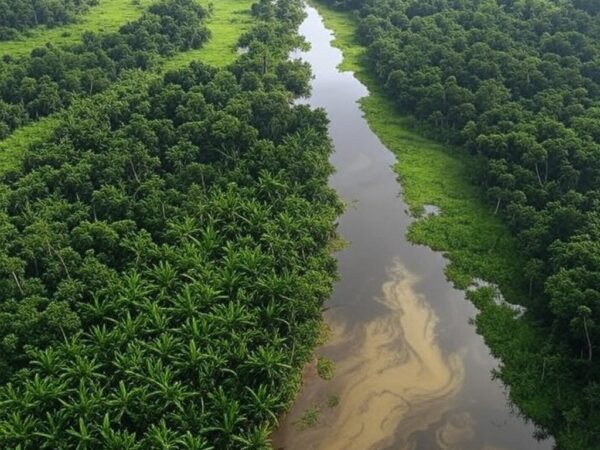 Vista aérea de cultivos de banana e pupunha no Amazonas, mapeados por satélites pela Embrapa.