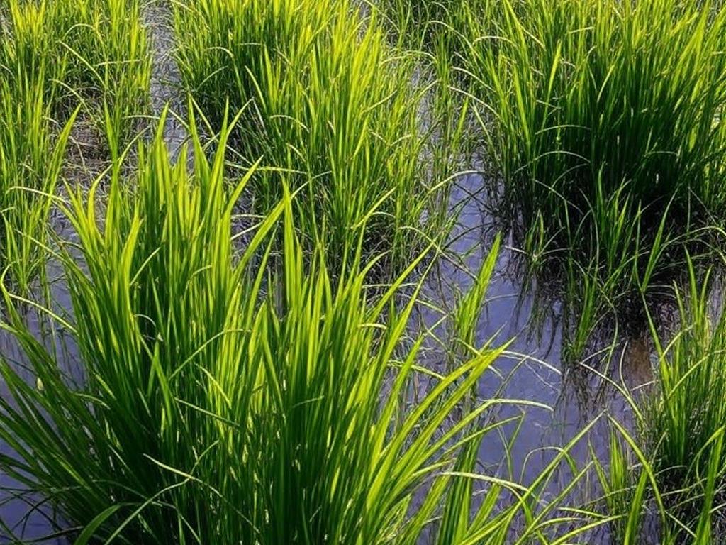 Campos de arroz inundados no Rio Grande do Sul, Brasil, simbolizando safra abundante prevista para 2025.