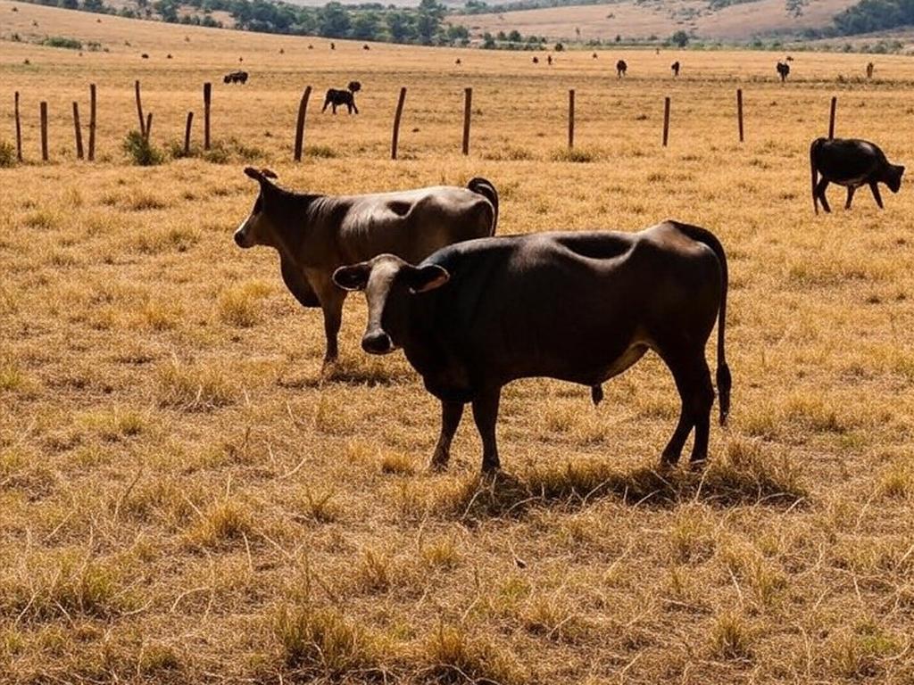 Pastagem brasileira com poucos gados, ilustrando escassez no Mercosul e revisão na indústria da carne.