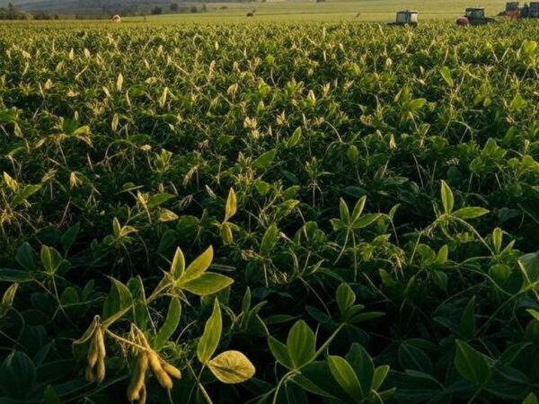 Plantação de soja no Brasil simbolizando expansão do agronegócio para feira na Tanzânia.