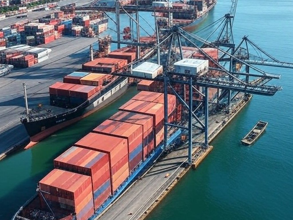 Porto brasileiro com contêineres de exportação de frango, recorde histórico em janeiro de 2026.