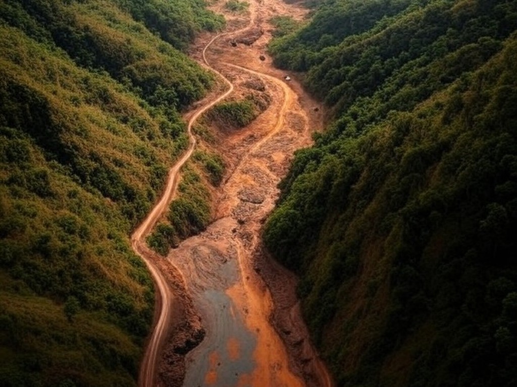 Vista aérea da região afetada pela barragem de Brumadinho, com áreas em reparação ambiental pela Vale.