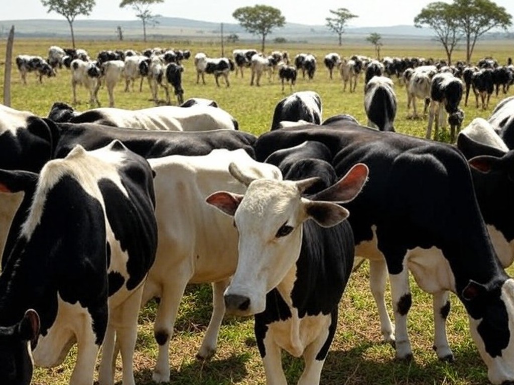 Rebanho de gado Nelore Pintado em fazenda brasileira, destacando eficiência em teste da UFU e atrai contratações.