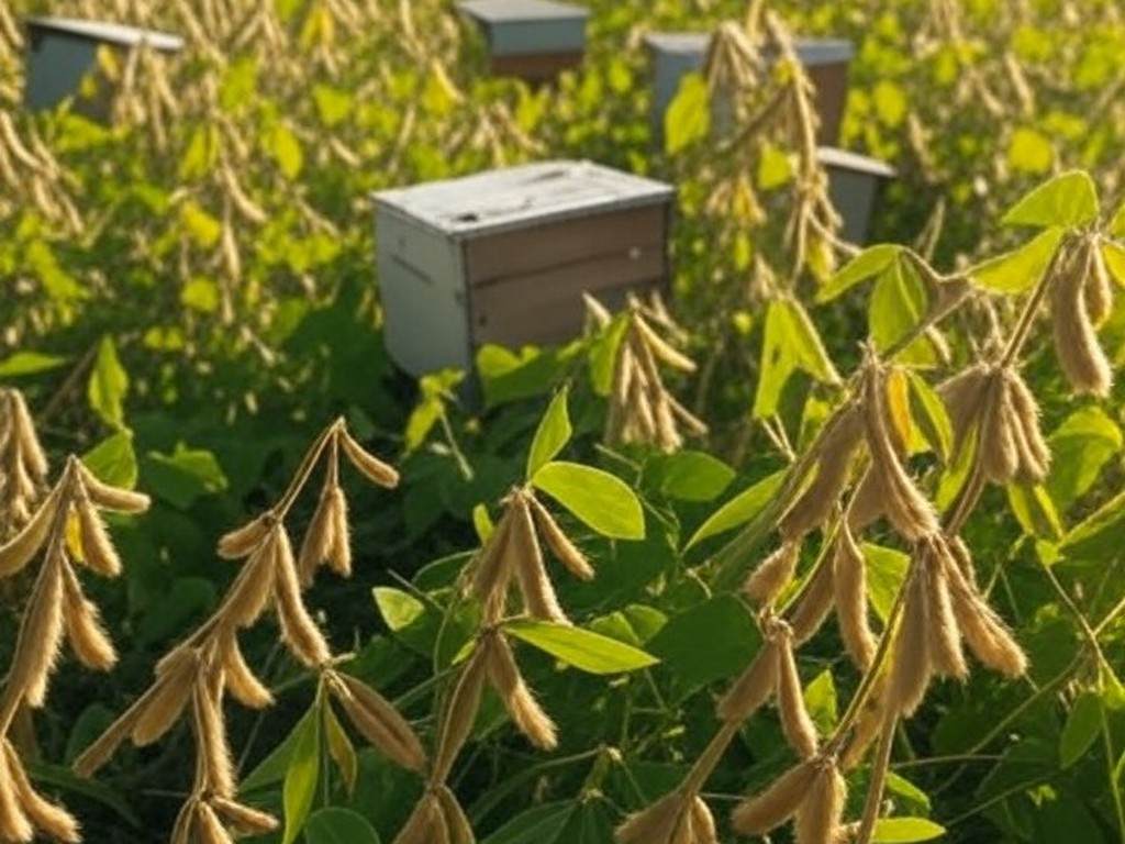 Abelhas nativas polinizando lavoura de soja no Brasil, gerando bilhões na agricultura e enfrentando ameaças graves.