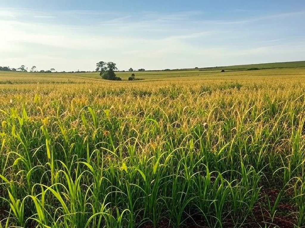Campo de grãos em Rancharia, SP, com detecção de caruru-palmeri invasor entre as plantações.