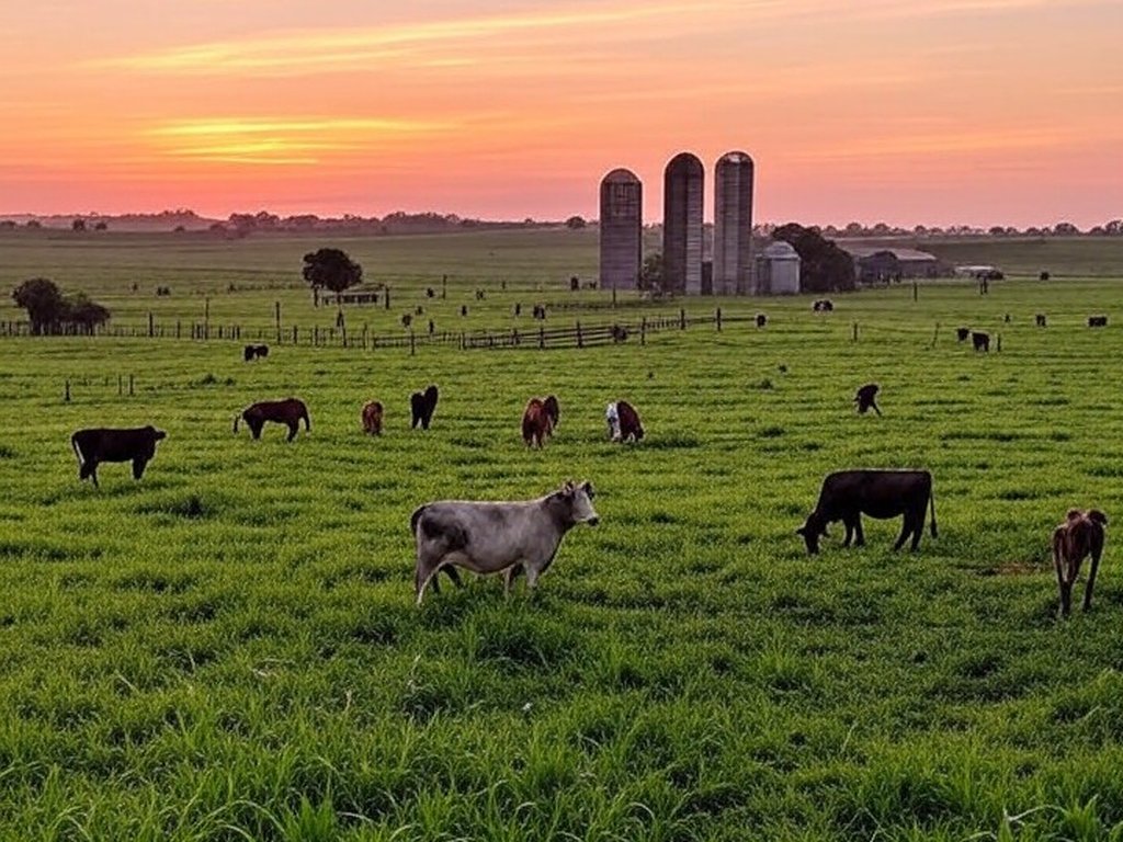 Fazenda brasileira com gado e silos de ração, representando venda de negócio de nutrição animal por 830 milhões de euros.