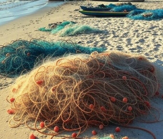 Barcos de pesca ancorados em praia nordestina brasileira, simbolizando cancelamento de licenças de pescadores profissionais.